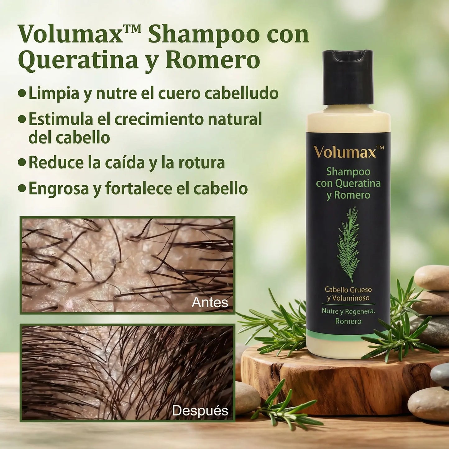 Volumax™ Shampoo con Queratina y Romero [Cabello Más Denso y Suave]